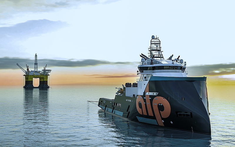 Alp Future, sea, vessel, Offshore Supply Ship, drilling platform, AHT vessels, HD wallpaper