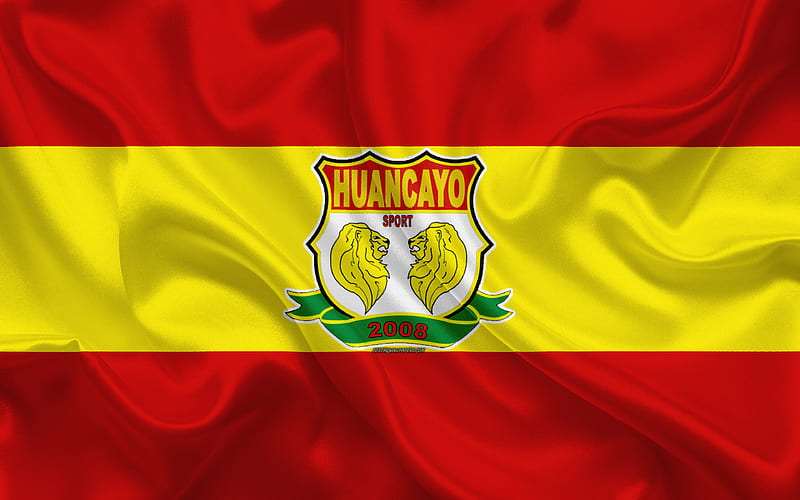 CD Sport Huancayo logo, silk texture, Peruvian football club, red yellow flag, Peruvian Primera Division, Huancayo, Peru, football, HD wallpaper