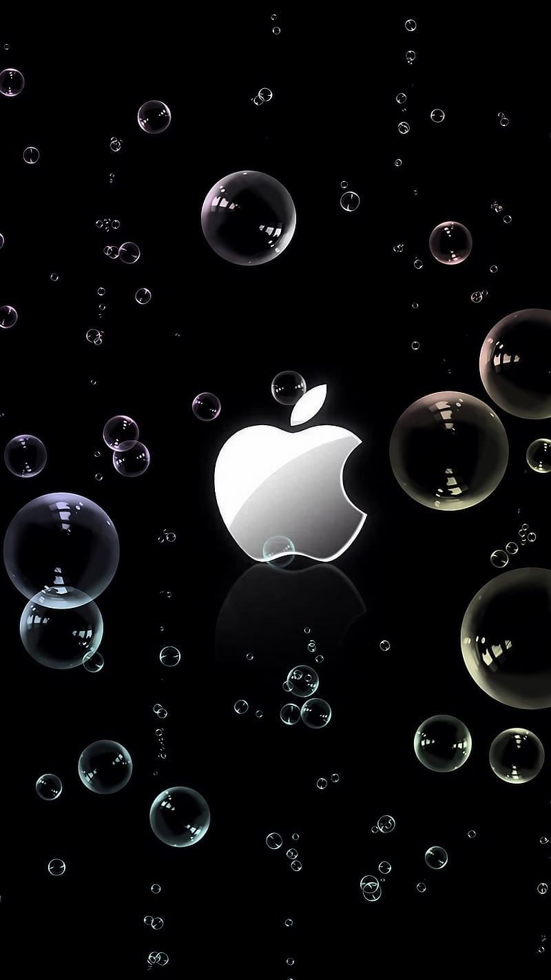 Apple Phone Ka, Soap Bubbles, black background, apple logo, HD phone wallpaper
