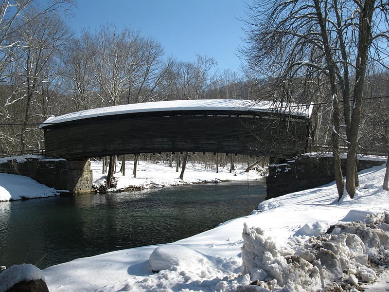 Humpback Bridge Near Covington, VA, bridges, snow scenes, covered bridges, covington, va, HD wallpaper