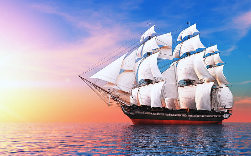 tall ship, sails, ship, tall, ocean, HD wallpaper