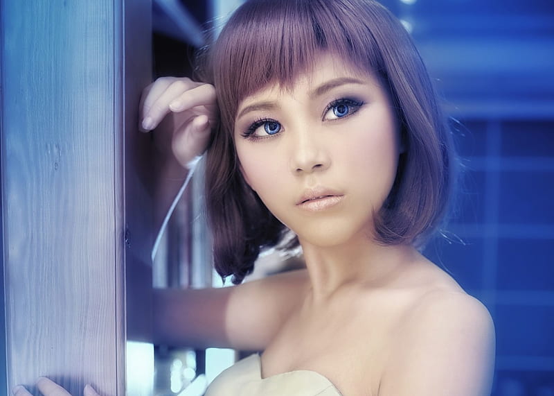 Beauty, girl, model, asian, eyes, woman, blue, HD wallpaper