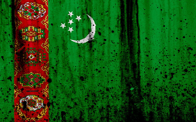 Turkmen flag grunge, flag of Turkmenistan, Asia, Turkmenistan, national symbols, Turkmenistan national flag, HD wallpaper