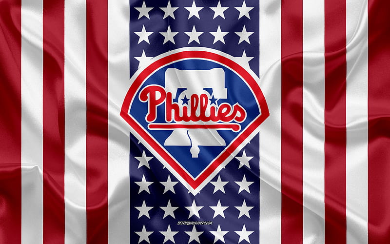 Philadelphia Phillies logo, emblem, silk texture, American flag, American  baseball club, HD wallpaper