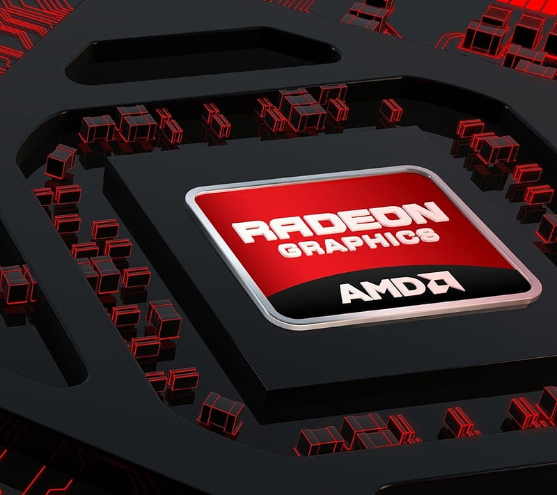 AMD Radeon, black, card, chip, computer, graphics, red, HD wallpaper