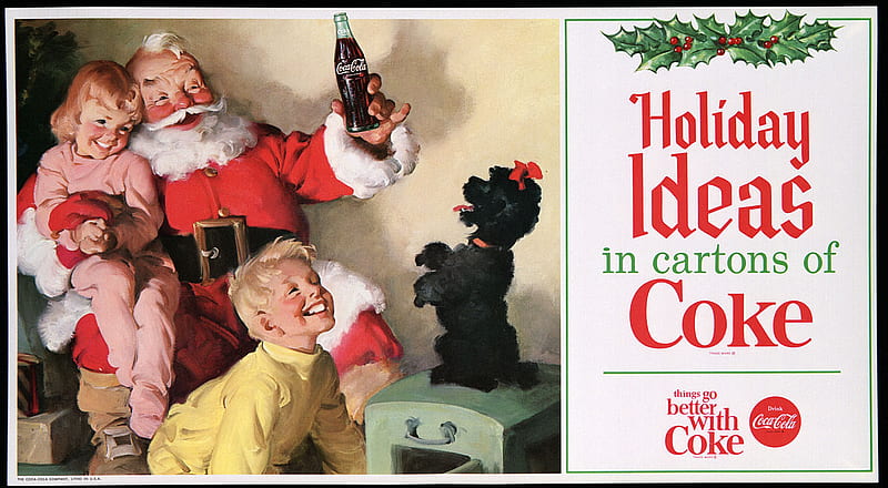 Cokelor Santa, adds, old days, seasons greetings, coca cola, children santa, HD wallpaper