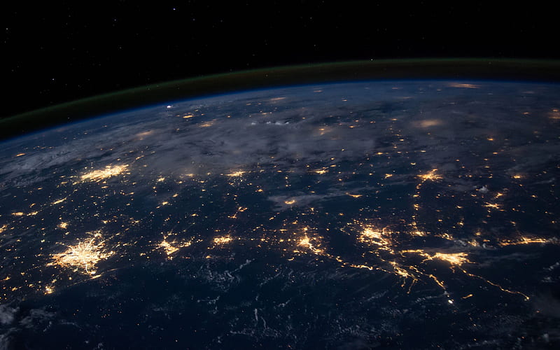 Earth from space, night on Earth, city lights, Earth view from space, atmosphere, HD wallpaper