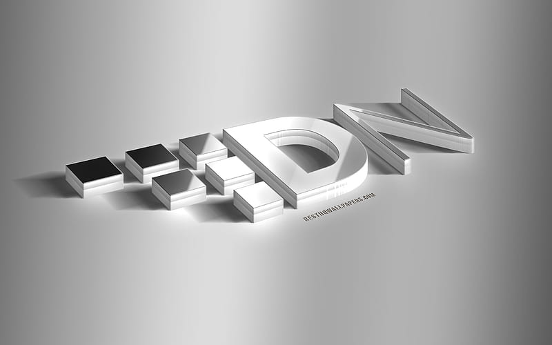 DigitalNote 3D silver logo, DigitalNote, cryptocurrency, gray background, DigitalNote logo, DigitalNote 3D emblem, metal DigitalNote 3D logo, HD wallpaper
