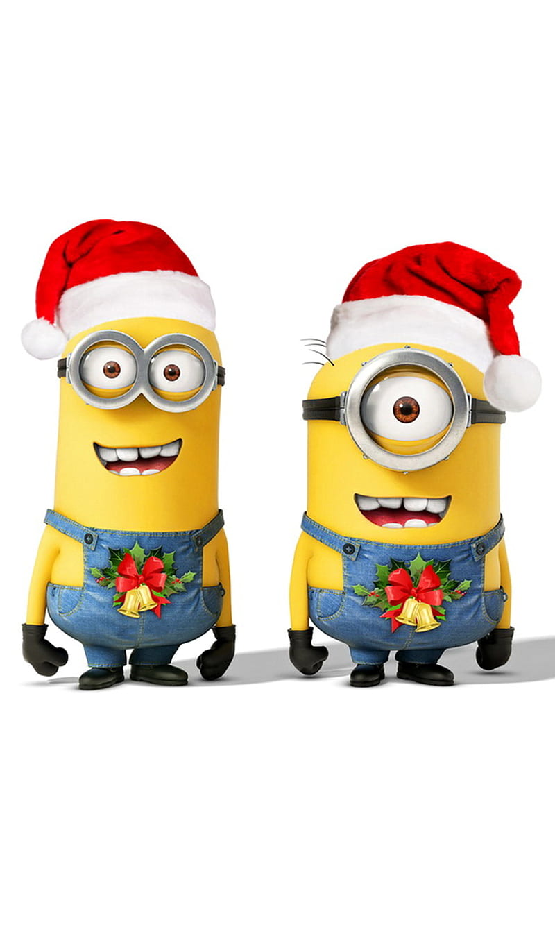 Christmas Minions, cute, funny, merry, new year, santa, HD phone wallpaper
