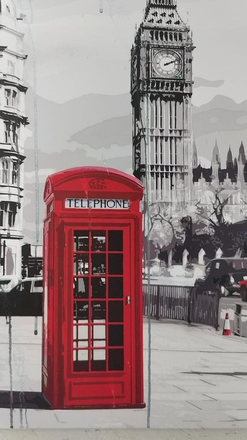 Red phone Box, black and white, contemporary, england, old phone, grapher, vintage, HD phone wallpaper