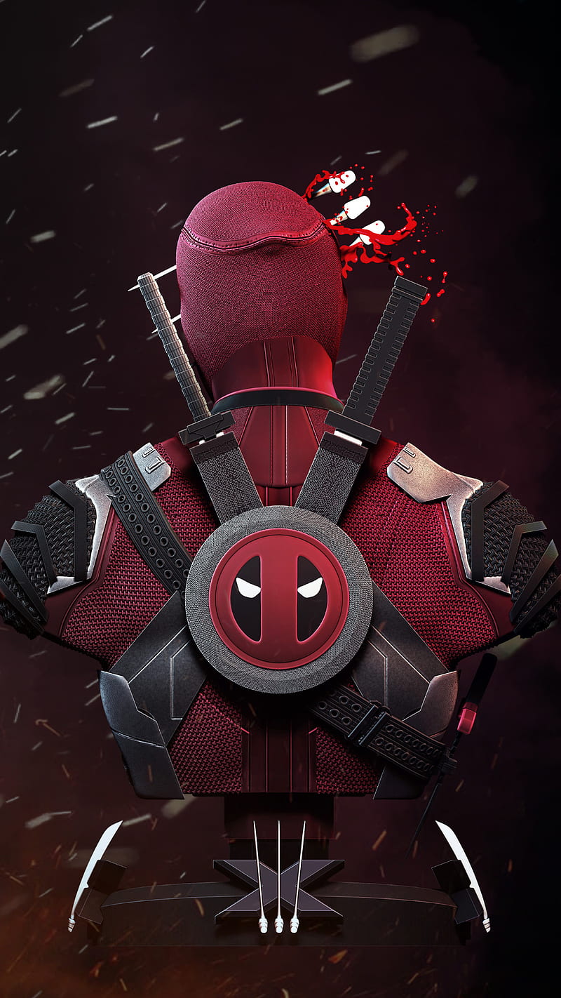 Deadpool, super, hero, marvel, swords, logo, back, HD phone wallpaper