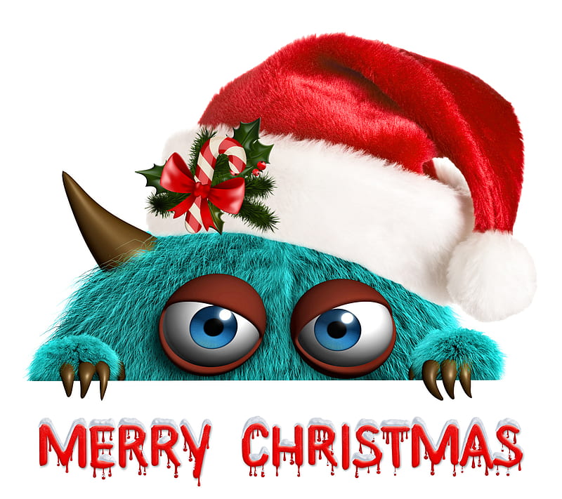 Christmas Monster, 3d, cute, merry, santa, HD wallpaper