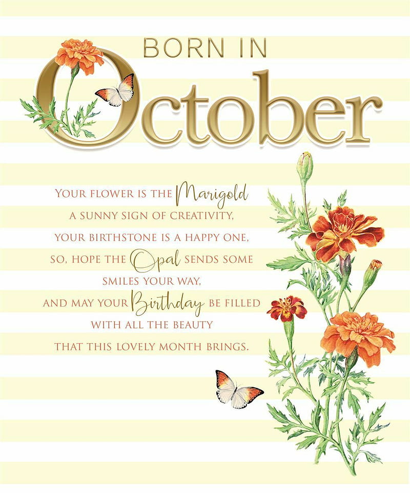 Born In October Month Flower Marigold Female Birtay Card with Lovely Verse, HD phone wallpaper