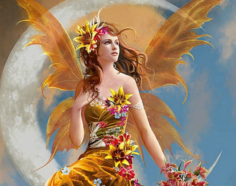 Autumn Fairy, art, fantasy, woman, fairy, HD wallpaper