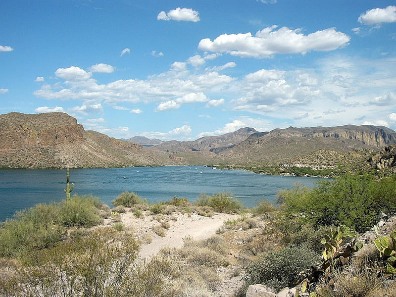 Canyon Lake on a sunny day!, Canyon, AZ, Mountains, water, Apache junction, Lake, Phoenix, Nature, HD wallpaper