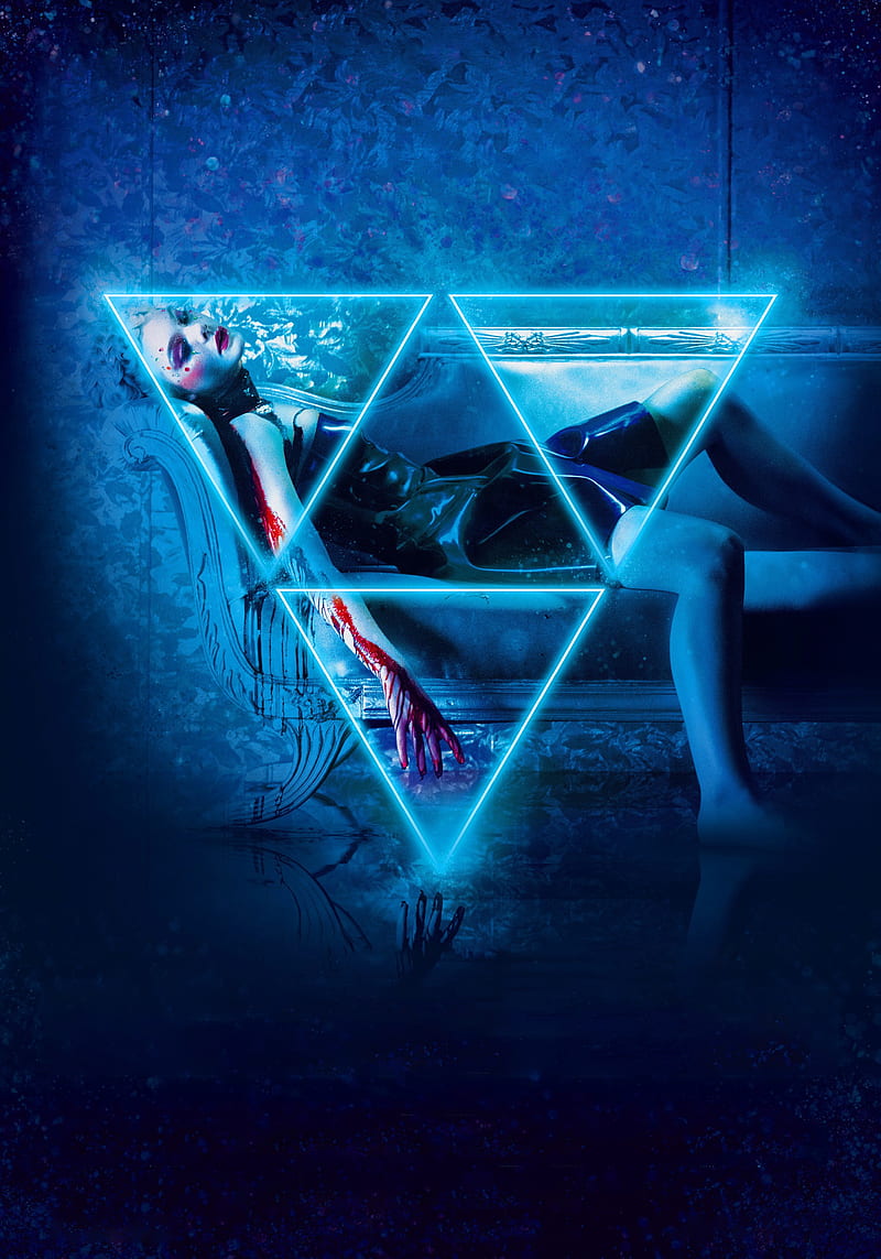 The Neon Demon, movie poster, movies, blood, triangle, blue, cyan, dark, HD phone wallpaper