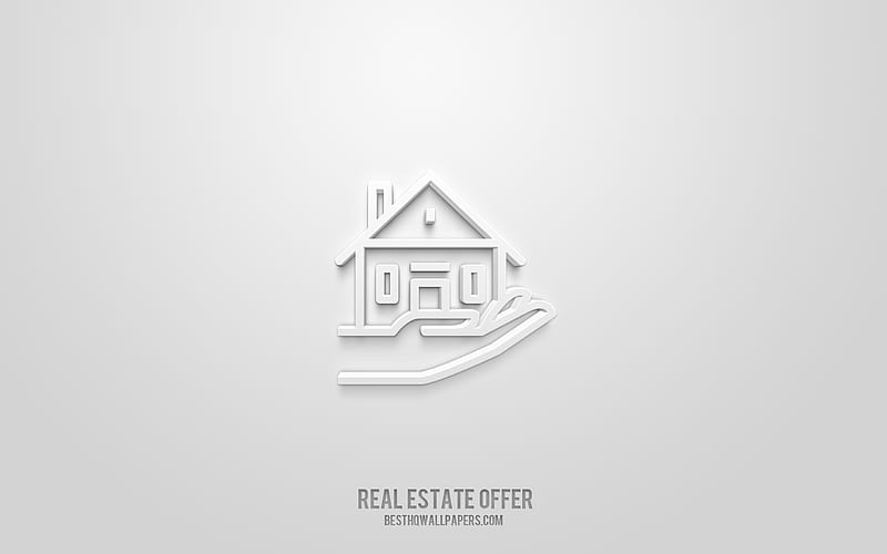 Real Estate offer 3d icon, white background, 3d symbols, Real Estate offer, Real Estate icons, 3d icons, Real Estate offer sign, Real Estate 3d icons, HD wallpaper