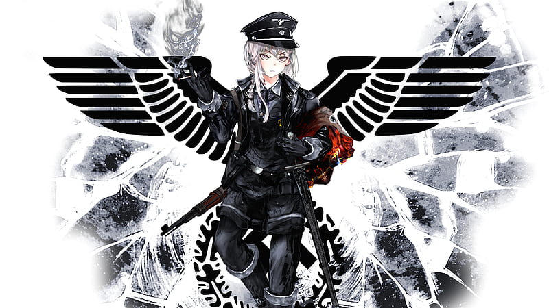 Nazi With Wings Black Dress And Hat Anime Girl, HD wallpaper