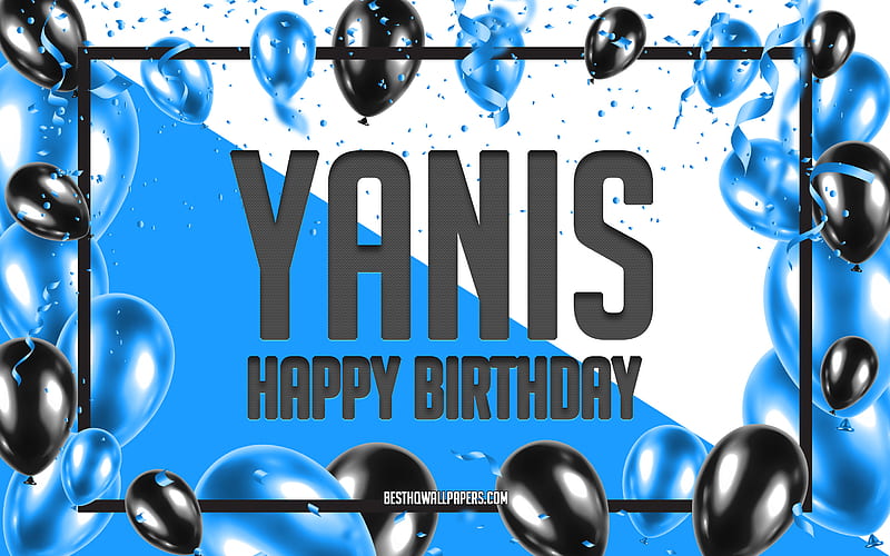Happy Birtay Yanis, Birtay Balloons Background, Yanis, with names, Yanis Happy Birtay, Blue Balloons Birtay Background, Yanis Birtay, HD wallpaper