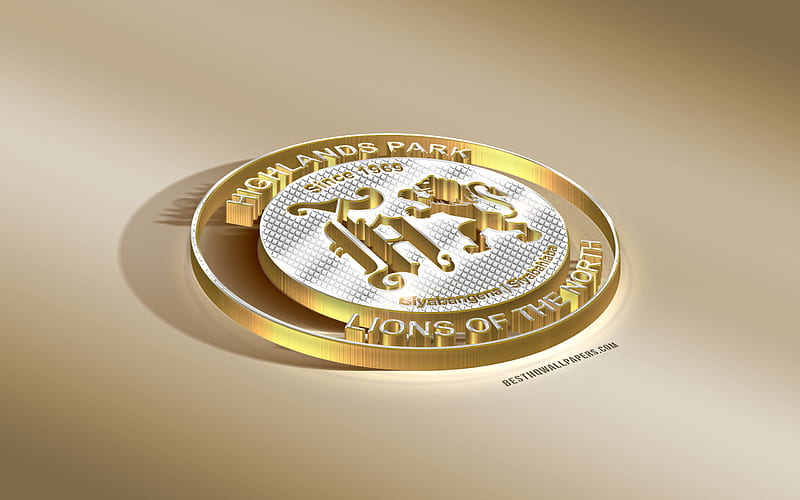 Highlands Park FC, South African Football Club, Golden Silver logo, Johannesburg, South Africa, ABSA Premiership, Premier League, 3d golden emblem, creative 3d art, football, HD wallpaper
