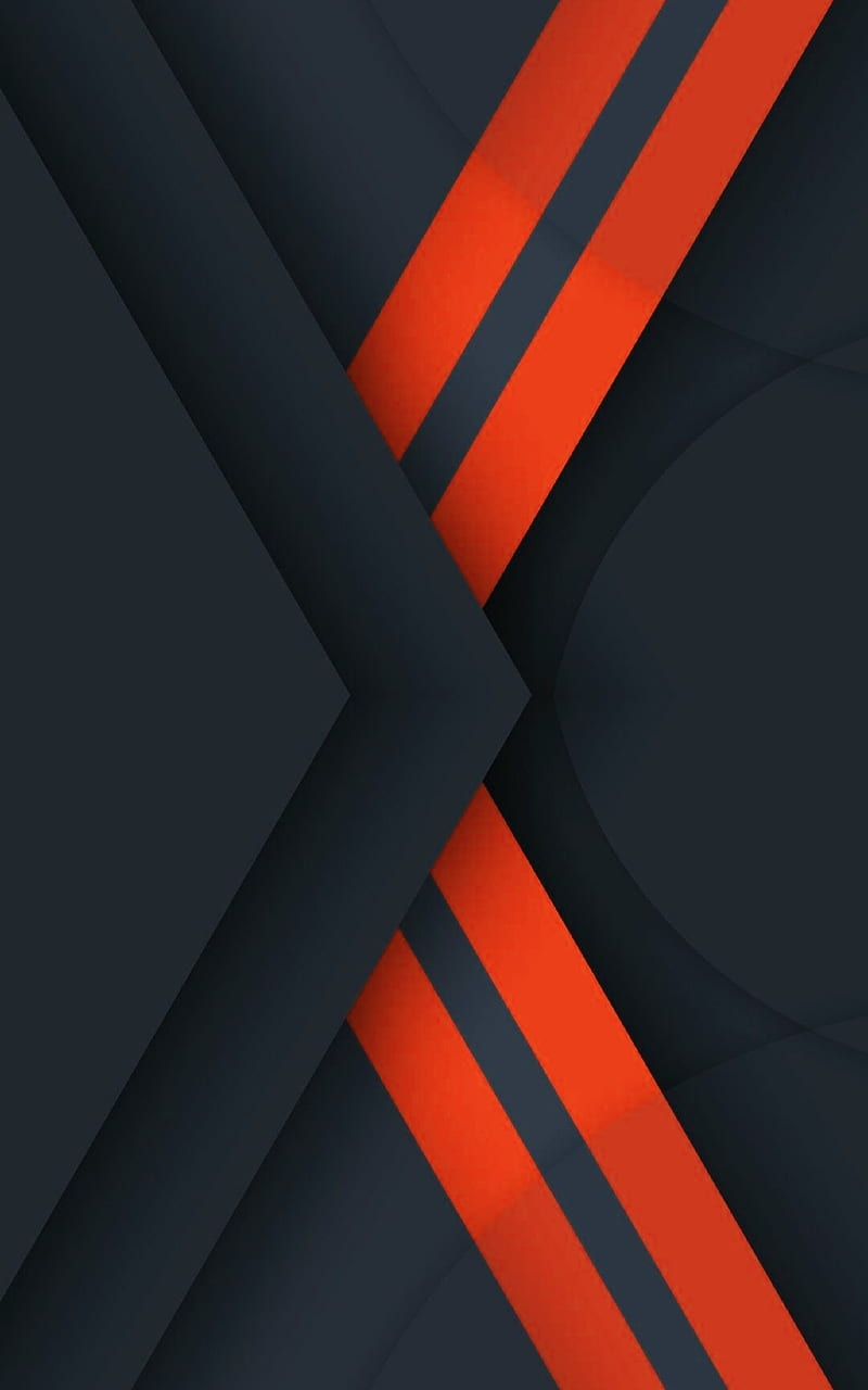 Material design, black, orange, lines, , geometric, dark, android, HD phone wallpaper