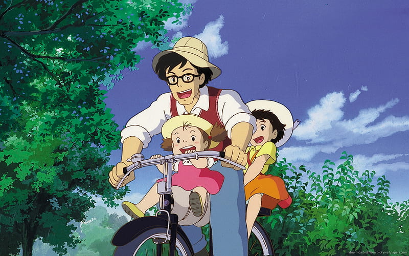 My Neighbor Totoro, bicycle, man, ride, kids, HD wallpaper