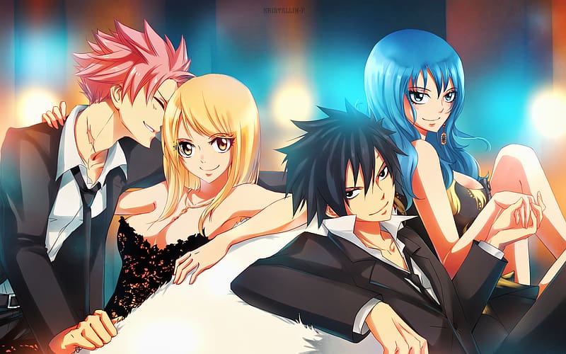 Anime, Fairy Tail, Lucy Heartfilia, Natsu Dragneel, Gray Fullbuster, Juvia Lockser, Nalu (Fairy Tail), Gruvia (Fairy Tail), HD wallpaper