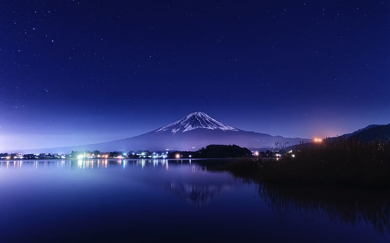 Lake Kawaguchi At Night, lake-kawaguchi, lake, japan, world, nature, reflections, night, HD wallpaper