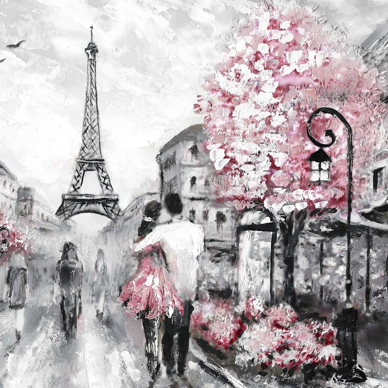 France Framed Canvas Digital Art, Black and Pink Paris, HD phone wallpaper