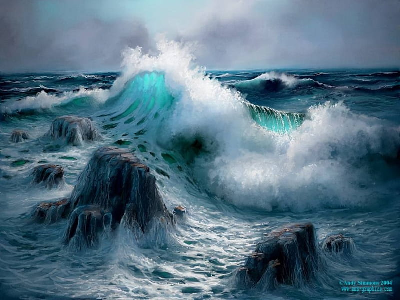 Crashing Waves on Rocks, rocks, water, ocean, waves, sea, HD wallpaper