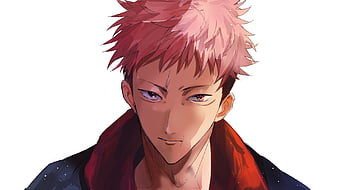 anime boy with pink hair and big pecs