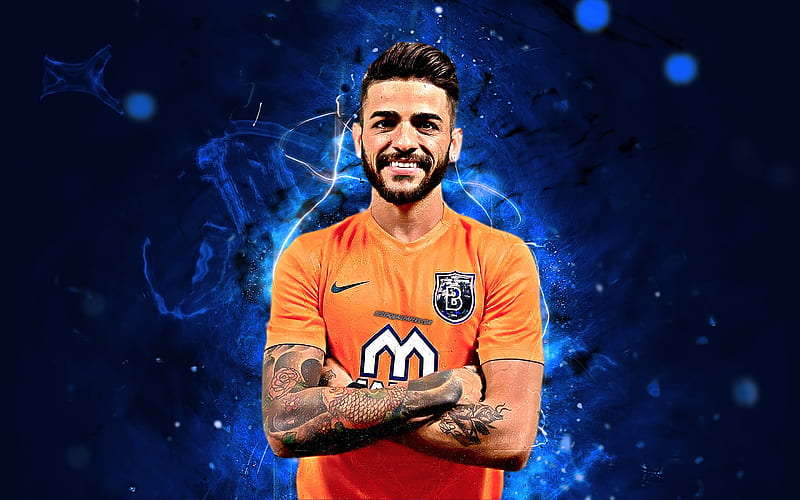 Junior Caicara, brazilian footballers, Istanbul Basaksehir FC, soccer, Turkish Super Lig, Caicara, football, neon lights, HD wallpaper