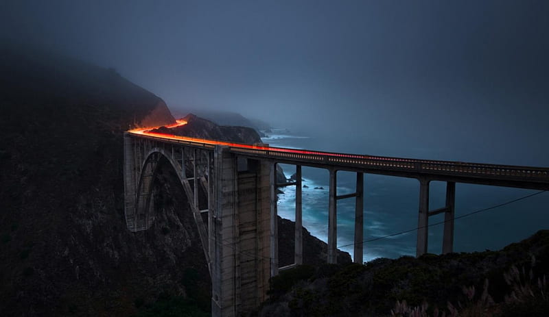 Bixby Bridge-California, bixby, bridge, sea, mountains, HD wallpaper