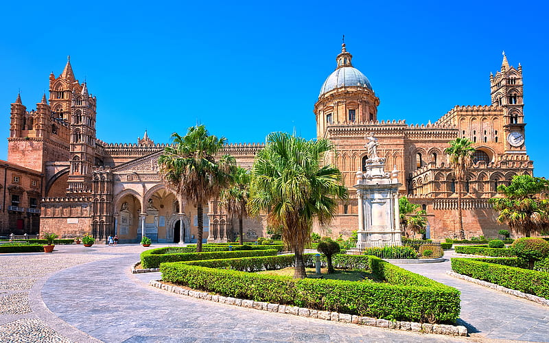 Palermo, Cathedral of Palermo, summer, travel, landmark, Sicily, Italy, HD wallpaper