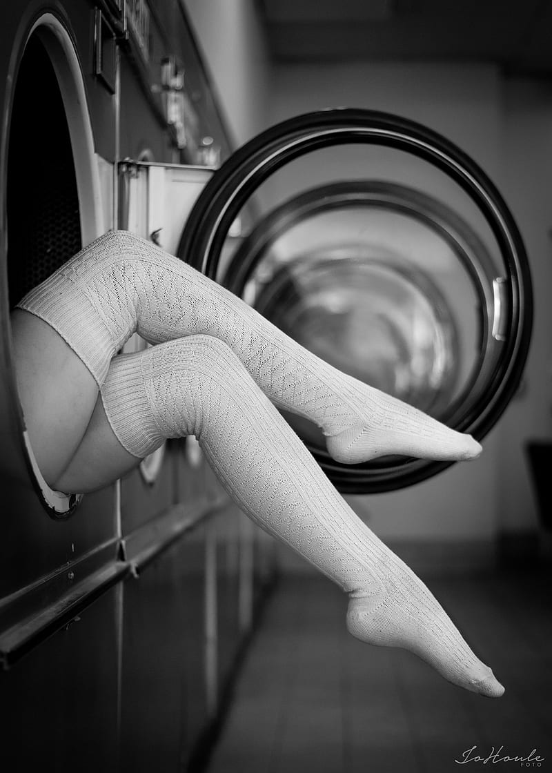legs, stockings, women, washing machine, monochrome, text, thigh-highs, HD phone wallpaper