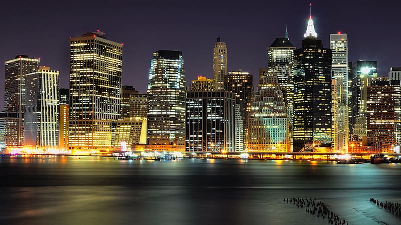 Cities, Night, City, New York, Manhattan, Skyline, HD wallpaper