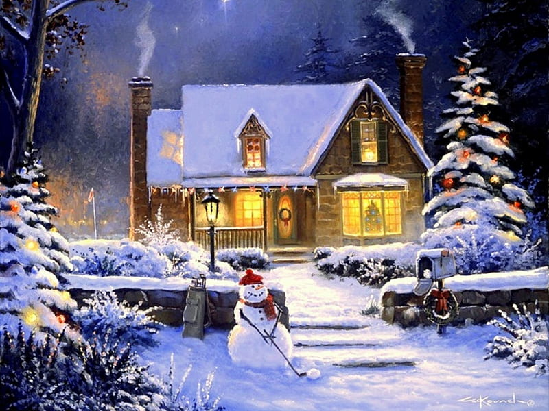 ★Snowman Greetings★, pretty, Christmas, christmas tree, holidays ...