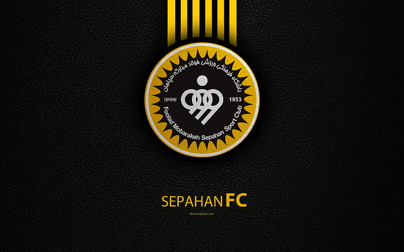 Foolad Mobarakeh Sepahan SC logo, leather texture, Iranian football club, emblem, yellow black lines, Persian Gulf Pro League, Isfahan, Iran, football, Sepahan FC, HD wallpaper