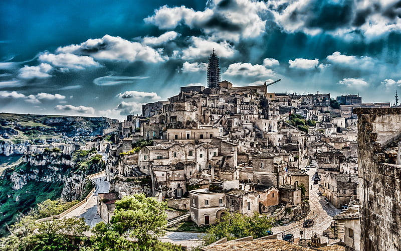 Matera, summer, italian cities, R, cityscapes, Italy, Europe, Basilicata, HD wallpaper