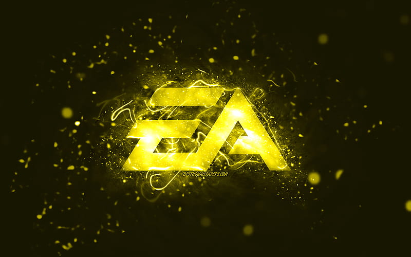 EA GAMES yellow logo, , Electronic Arts, yellow neon lights, creative, yellow abstract background, EA GAMES logo, online games, EA GAMES, HD wallpaper