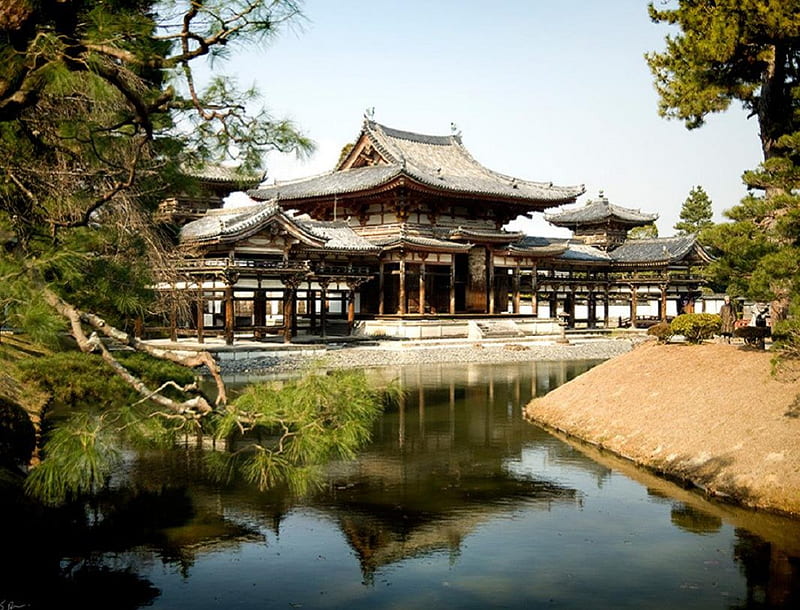 Phoenix Hall, japan, japanese, shrine, temple, garden, lake, HD wallpaper
