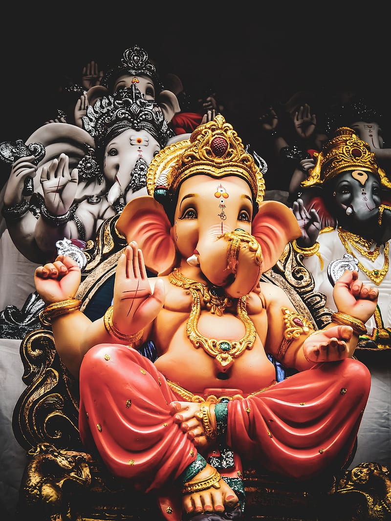 three Lord Ganesha statuettes, HD phone wallpaper