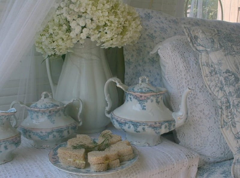 tea time in a bedroom, interior, tea time, bedroom, house, HD wallpaper