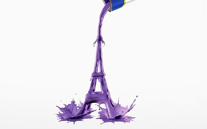 Eiffel Tower, purple paint, symbol of Paris, France, Eiffel Tower 3D model, Eiffel Tower made of paint, HD wallpaper
