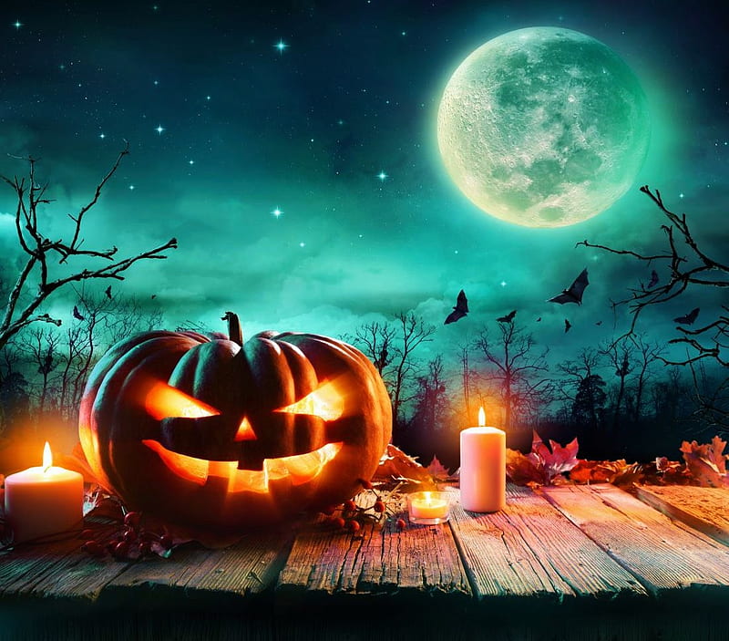 Desktop Wallpapers Witch Silhouette Pumpkin Halloween Moon 1366x768