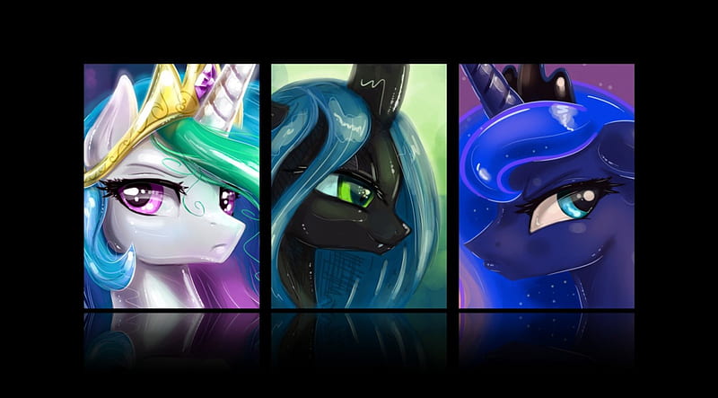 Celestia, Chrysalis and Luna, Princess Luna, Princess Celestia, Queen Chrysalis, My Little Pony, Friendship is Magic, Cartoon, Celestia, Changeling, moon, Alicorn, HD wallpaper