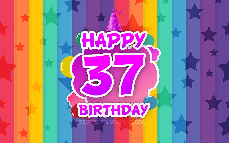 Happy 37th birtay, colorful clouds Birtay concept, rainbow background, Happy 37 Years Birtay, creative 3D letters, 37th Birtay, Birtay Party, 37th Birtay Party, HD wallpaper