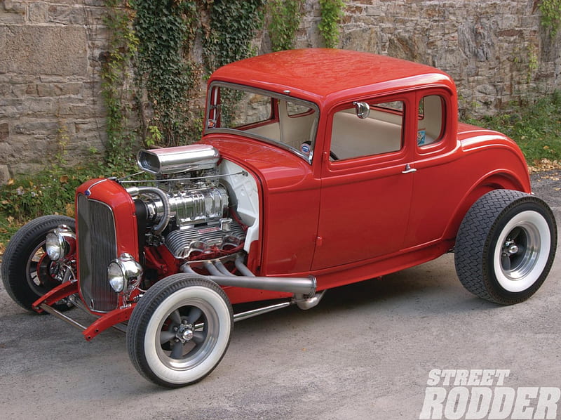 1932 Ford Five Window Coupe, Classic, Whitewalls, Hotrod, Red, HD wallpaper