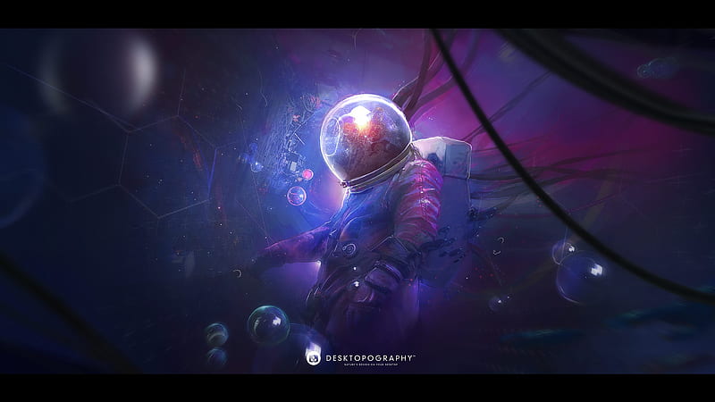 Alone, fantasy, astronaut, man, pink, ography, blue, HD wallpaper