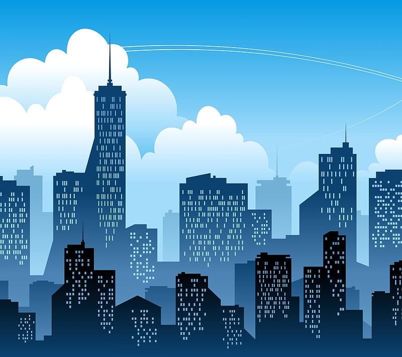 City Vector, blue, building, buildings, desenho, sky, window, HD wallpaper